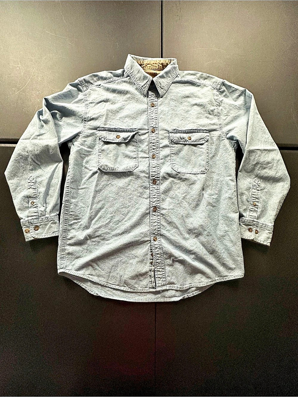 Vintage 90s Faded Glory Light Blue Cotton soft Denim Button Up Shirt Size M
